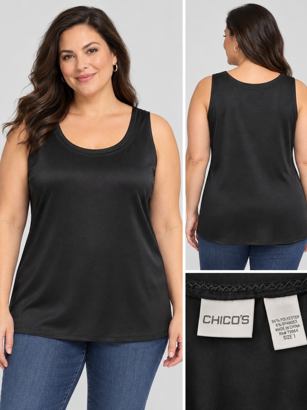 Chico's Black Round Neck Tank